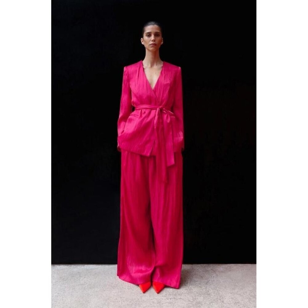 NWOT Zara raspberry pink red double breasted belted blazer, M